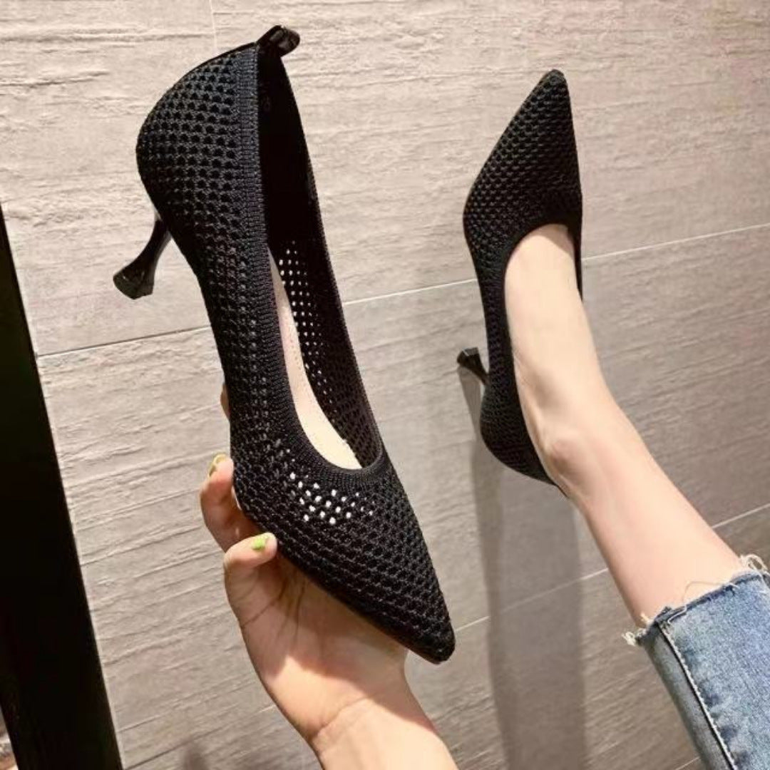 Escarpins à talons aiguilles hauts et bas pour femmes Chaussures tissées volantes pour femmes