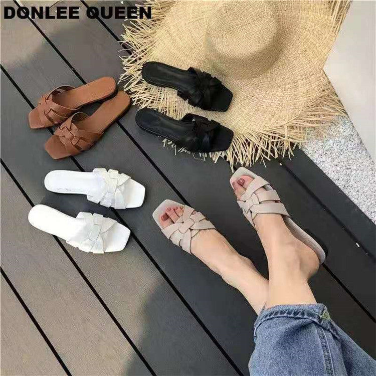 Women's Large Size Flat Summer Woven Bottom Sandals