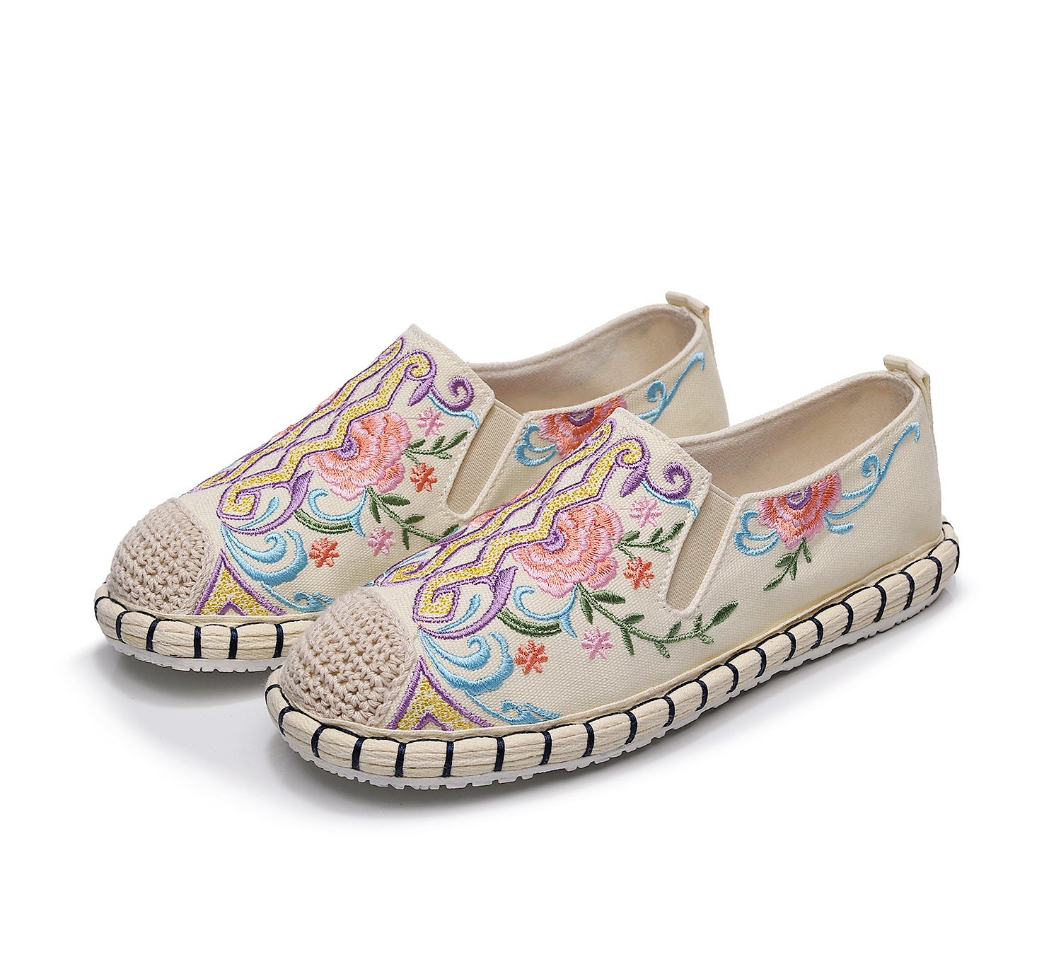 Women's Soft Bottom Multi-layer Ethnic Style Embroidery Canvas Shoes
