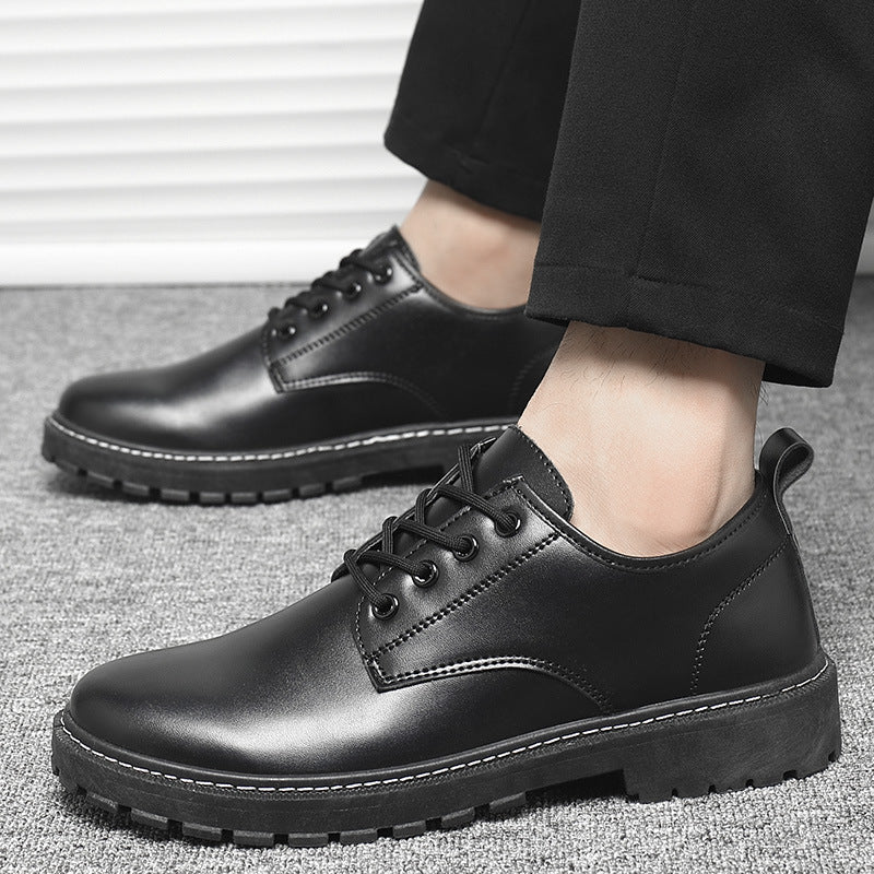 Men's British Style Black Business Wear Big Head Leather Shoes