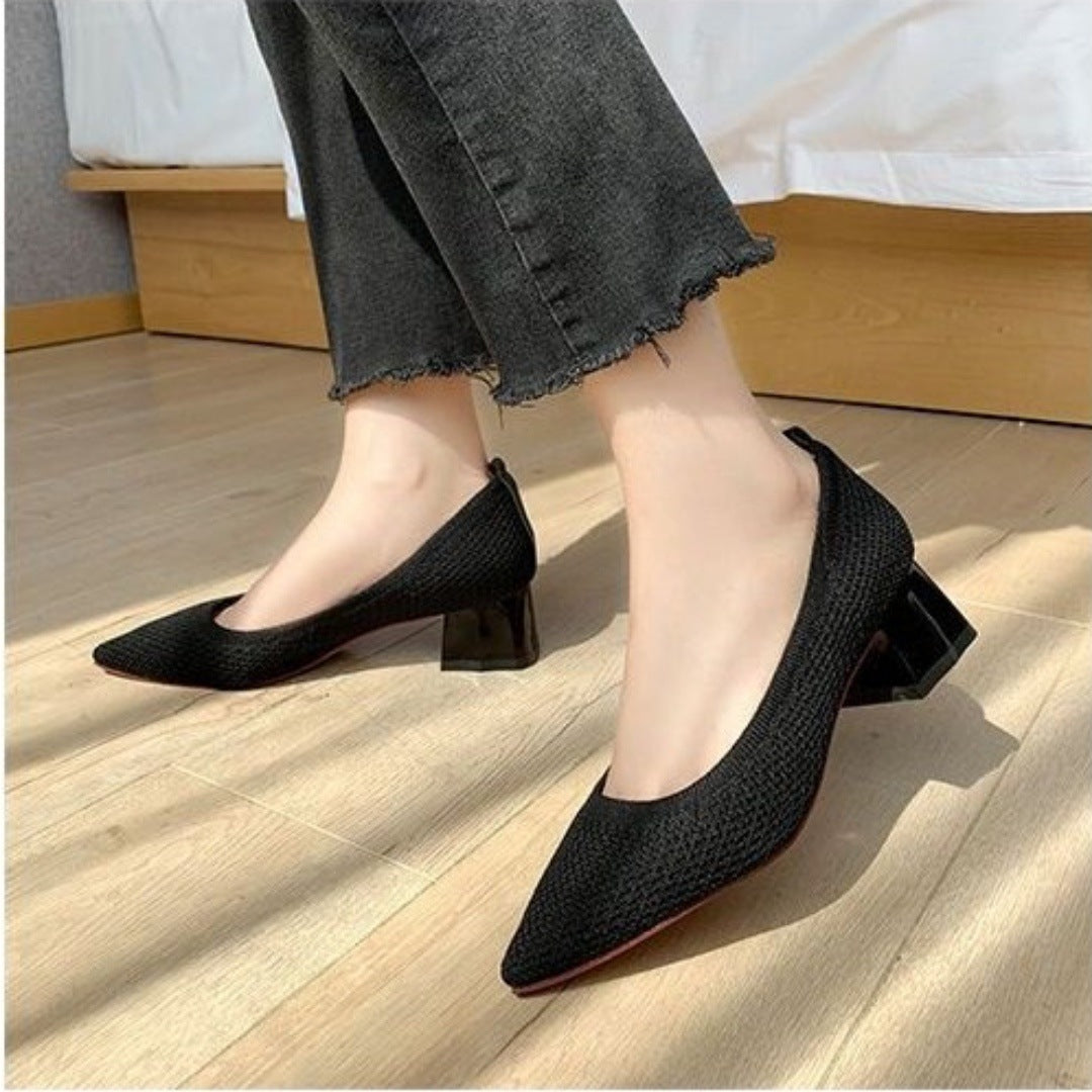 Women's High Low-cut Stiletto Pumps Flying Woven Women's Shoes