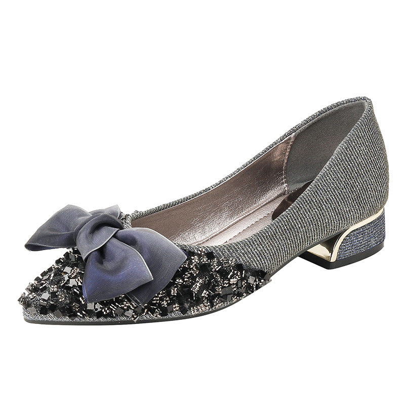 Women's Sequined Thick With British Style Bowknot Women's Shoes