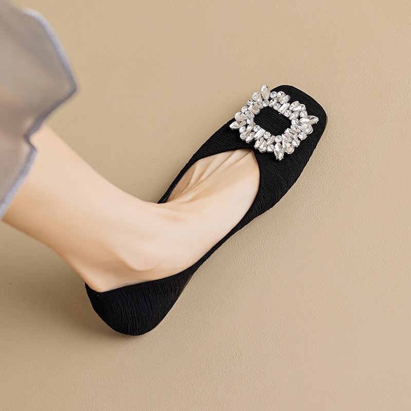 Women's Flat Bottom Slip-on Rhinestone French Soft Women's Shoes