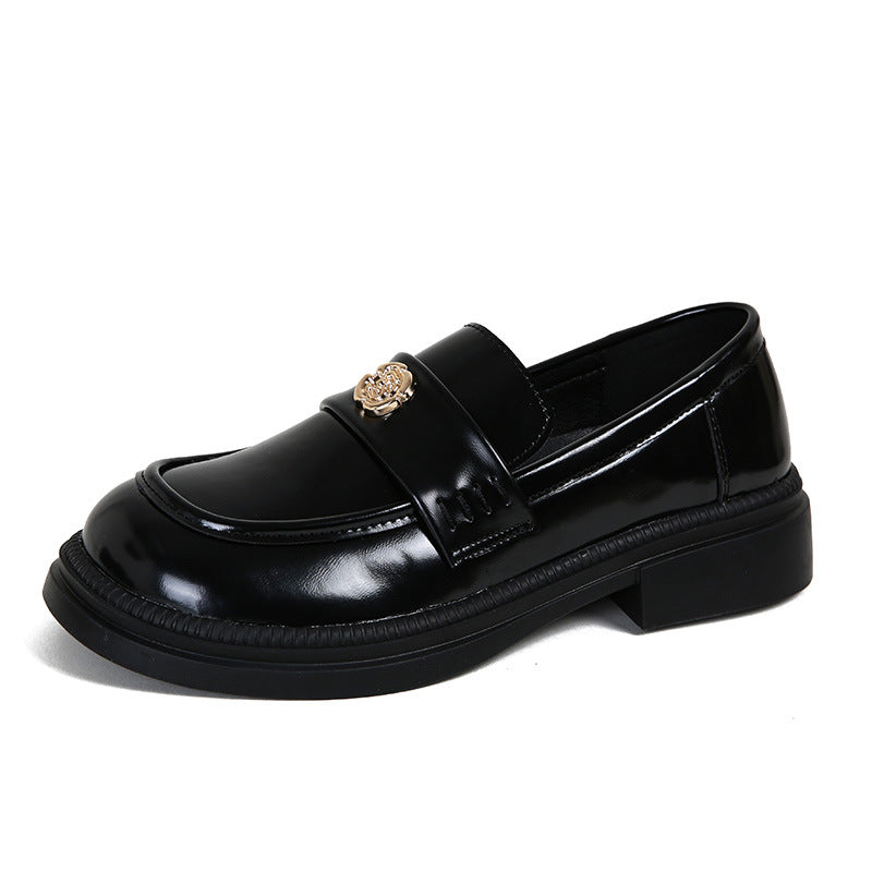 Women's Camellia Love Of Gold Coin Buckle Thick Loafers