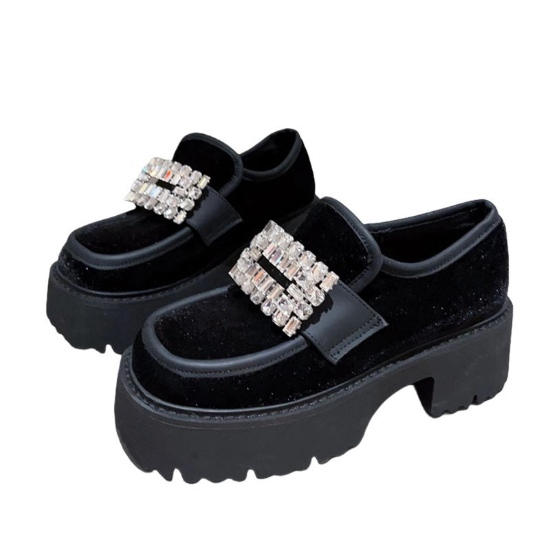 Women's Gold Veet Square Rhinestone Platform Small Loafers