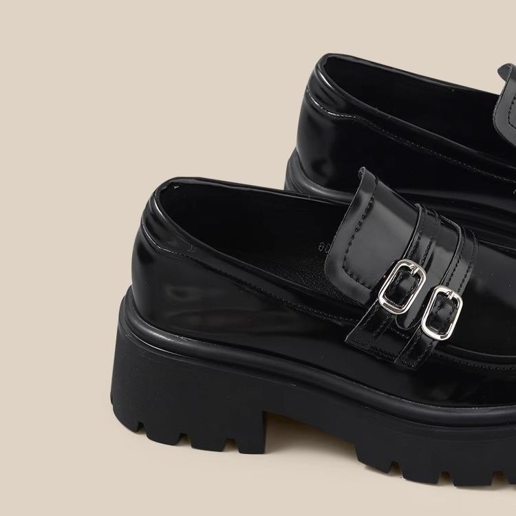 Schwarze dicke Loafer im britischen Frühlingsstil mit zweireihiger Sohle für Damen