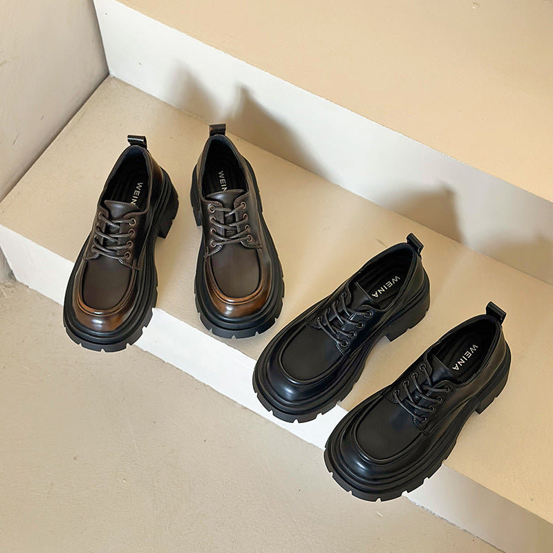 Mocassins épais à plateforme de style britannique pour femmes avec cravate noire