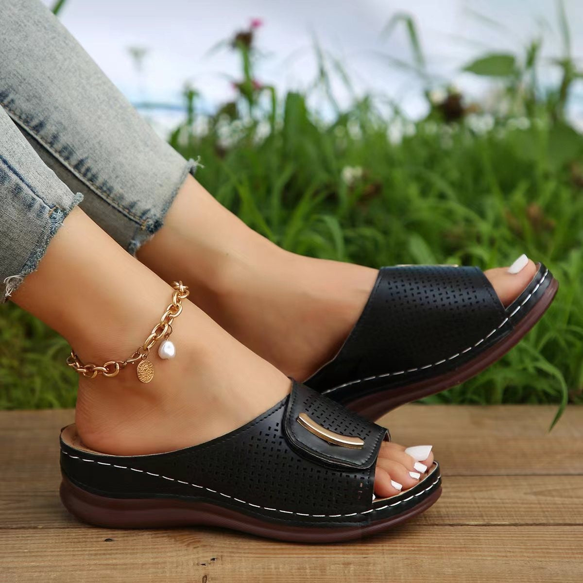 Women's Plus Size Thick Bottom Open Toe Stitching Sandals