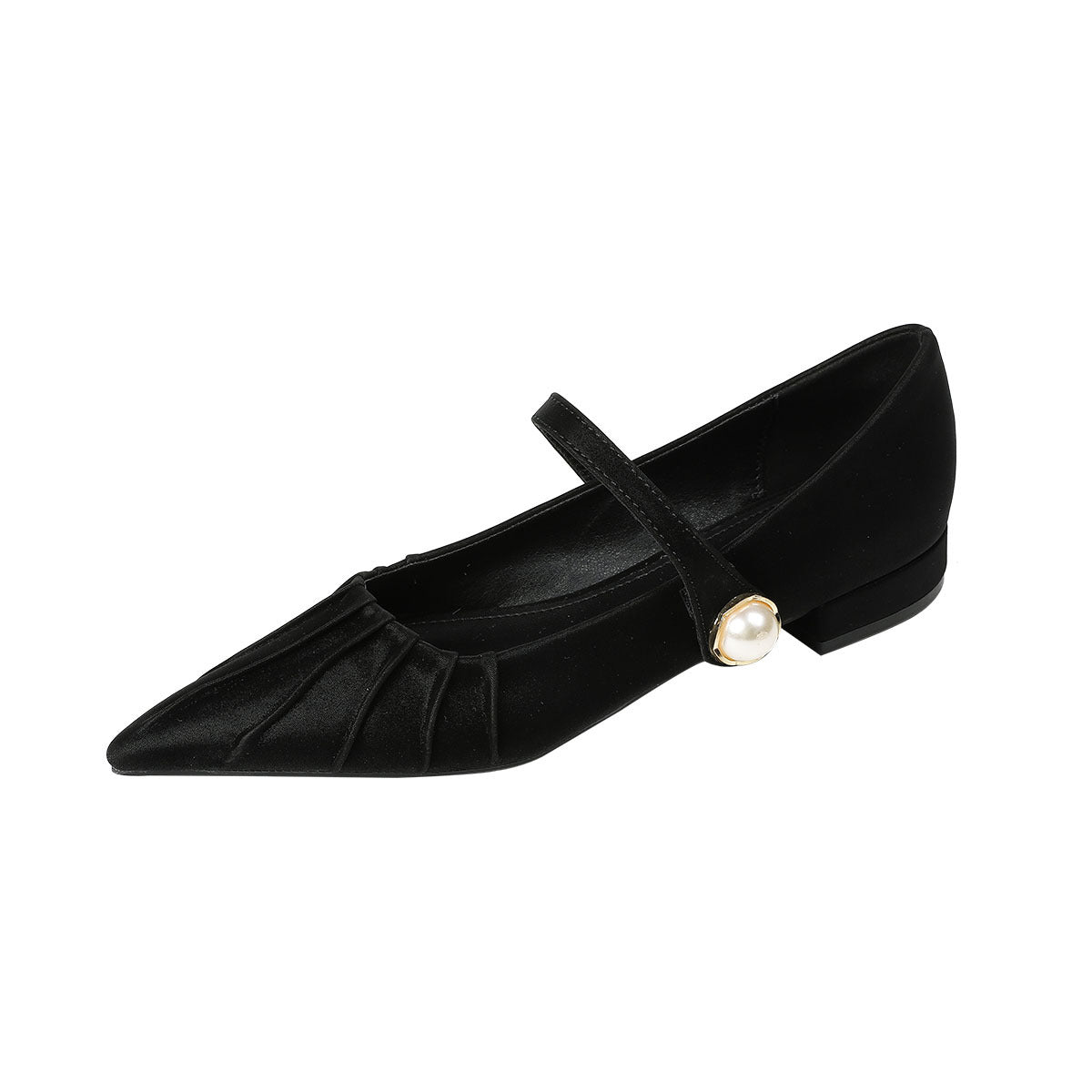 Women's Strap Pearl Buckle Low Wrinkle Lotus Women's Shoes