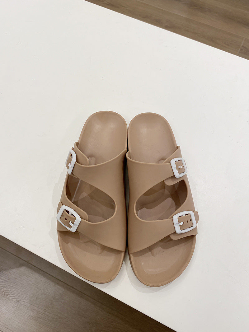 Women's Double Strap Solid Color Outdoor Summer Beach Flat Sandals