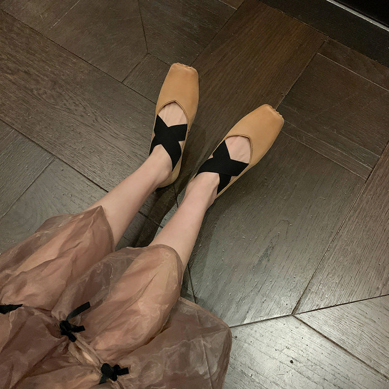 Women's Low Ballet Outer Wear Cross Pig Women's Shoes