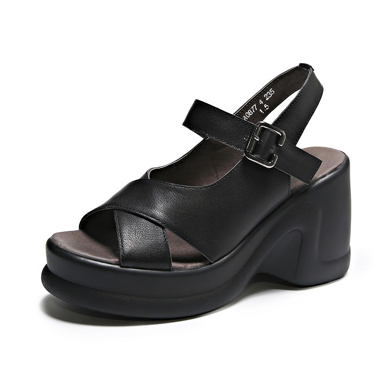 Women's Thick-soled Summer Versatile Wedge Buckle Open Sandals