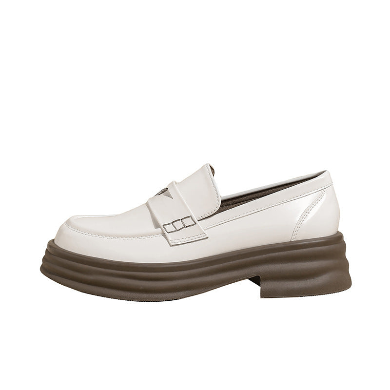 Kleine weiße Loafer im Retro-Britischen Stil mit Plateausohle für Damen