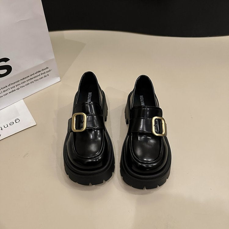 Chaussures à enfiler hautes en cuir noir style rétro britannique pour femmes