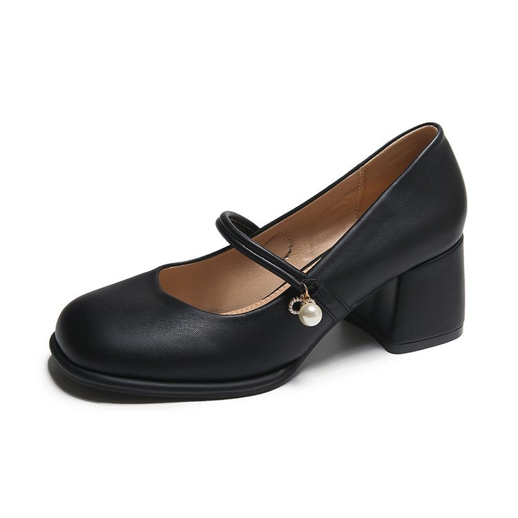 Damen Mary Jane Riemchen Pumps mit dicker Sohle, Französische Blockabsatzschuhe